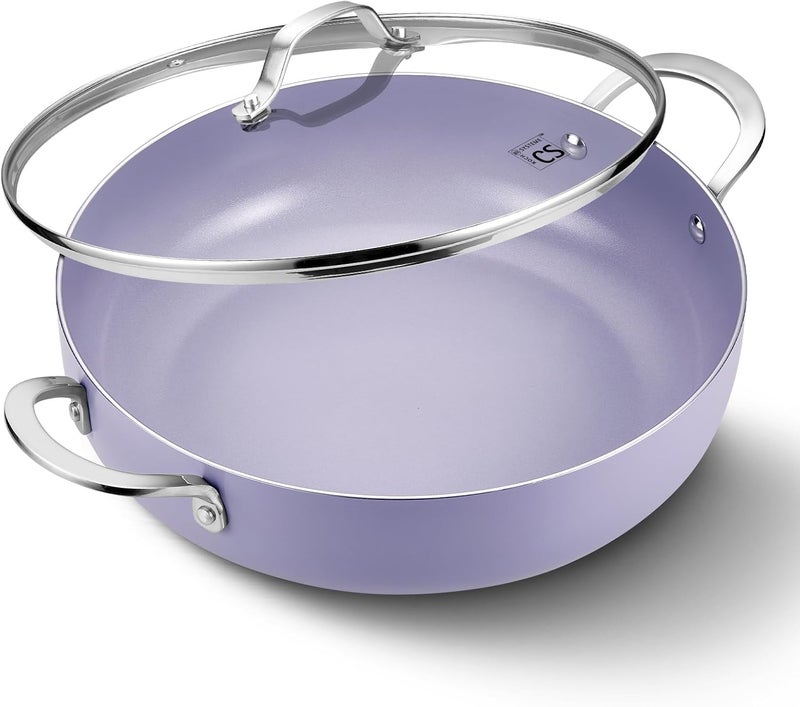 KOCH SYSTEME CS Saute Pan with Lid, 12 Inch Deep Frying Pan, Toxin-Free Ceramic Nonstick Saute Pan with Lid – Large Scratch-Resistant Deep Fry Pan 5.5QT, Oven Safe, Induction Compatible, Purple - Image 1